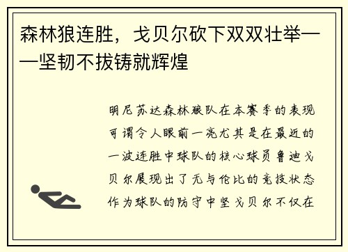 森林狼连胜，戈贝尔砍下双双壮举——坚韧不拔铸就辉煌